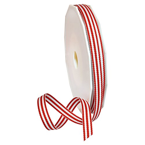 Morex Ribbon Polyester Grosgrain Striped Decorative Ribbon, 20 Yard", Red, 3/8 in