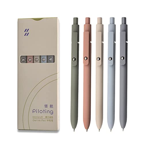 UIXJODO Gel Pens, 5 Pcs 0.5mm Japanese Black Ink Pens Fine Point Smooth Writing Pens, High-End Series Pens for Journaling Note Taking, Cute Office School Supplies Gifts for Women Men (Morandi)