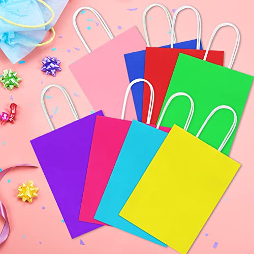 BLEWINDZ 32 Pieces Gift Bags with 32 Tissues, 8 Colors Party Favor Bags with Handles, Rainbow Gift Bags for Wedding, Birthday, Party Supplies and Gifts