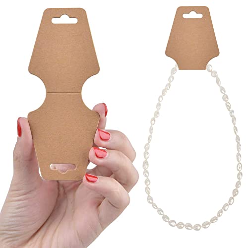BIKCZEWIN 200 Pieces Keychain Display Cards with Adhesive Necklace Bracelet Jewelry Hanging Blank Kraft Paper Packaging Tags
