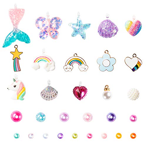 OSNIE Kids DIY Bead Jewelry Making Kit with 400+ Beads & Charms for Creative Bracelets Necklaces Rings, Children Mermaid Starfish Shell Princess Necklace Bracelets Making Art Craft Bead Kit for Girls