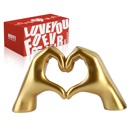 MOYI Gold Decor for Living Room Bedroom Bookshelf Coffe Table, Love Finger Aesthetic Statues Boho Wedding Accents Decorations, Knick Knacks Home Decor for Shelves