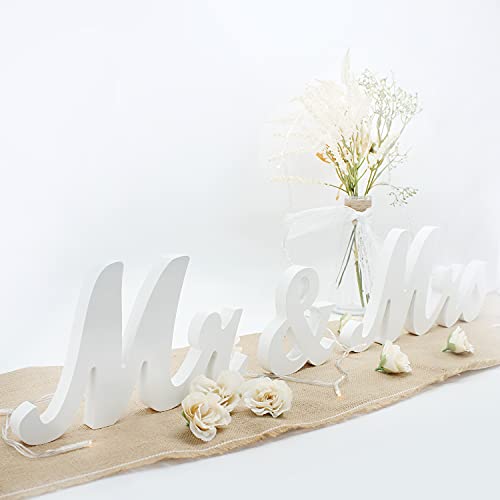 Mr & Mrs Sign for Wedding Table, Large Mr and Miss Wooden Letters, Party Decoration Head Table Wedding Wood Letter, Just Married Sign Anniversary Party Valentine's Day Decor (white), 12.5 x 7 x 2.5 inches