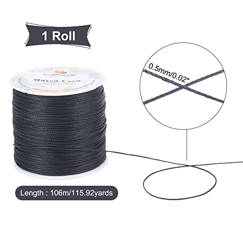 PH PandaHall 0.5mm Black Waxed Polyester Cord, 116 Yards Waxed String Wax Cord Round Beading String Roll Craft Cord for Waist Beads Bracelet Necklace Jewelry Making Macrame Supplies