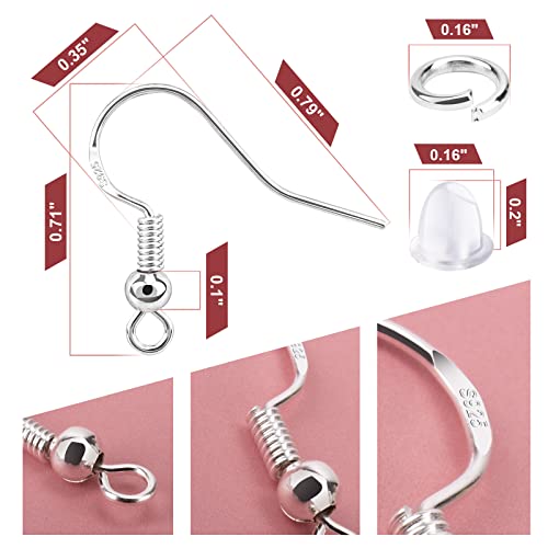 100 PCS Earring Hooks, 925 Sterling Silver Hypoallergenic Earring Hooks for Jewelry Making, 300 PCS Earring Making kit, Earring Making Supplies with Earring Backs and Jump Rings