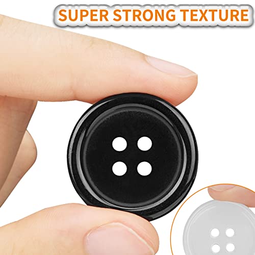 162 PCS Mixed Resin Sewing Buttons, Eco-Friendly 1 inch Buttons with Compartmentalized Storage Box Black Buttons, 4 Holes 5 Sizes DIY White Buttons, Suitable for Sewing, DIY and Holiday Decoration.