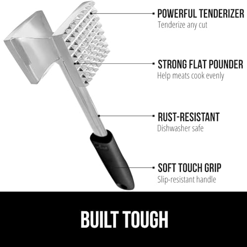 Gorilla Grip Heavy Duty Meat Tenderizer Hammer, Dual Side Kitchen Mallet, Comfortable Grip Handle, Maximize Food Flavor, Spiked Side Tenderizes, Smooth Flattens Steak, Beef, Commercial Grade, Black