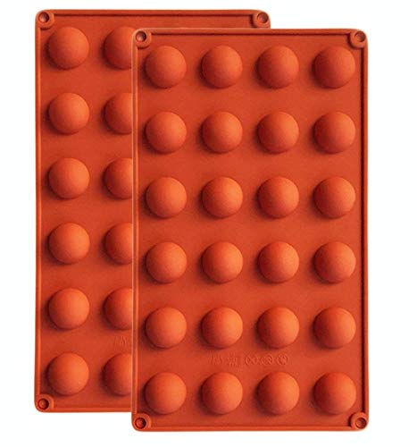 BUSOHA 24 Cavities Semicircle Silicone Molds - Mini Semi Sphere Round Dome Fondant Mold, Bomb Teacake Baking Pan for Cake Decoration, Chocolate Candy Gummy Mousse Jelly Pudding Ice Cube Tray, Set of 2