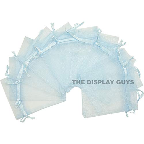 TheDisplayGuys 100-Pack 3x4 Blue Sheer Organza Gift Bags with Drawstring, Jewelry Candy Treat Wedding Party Favors Mesh Pouch