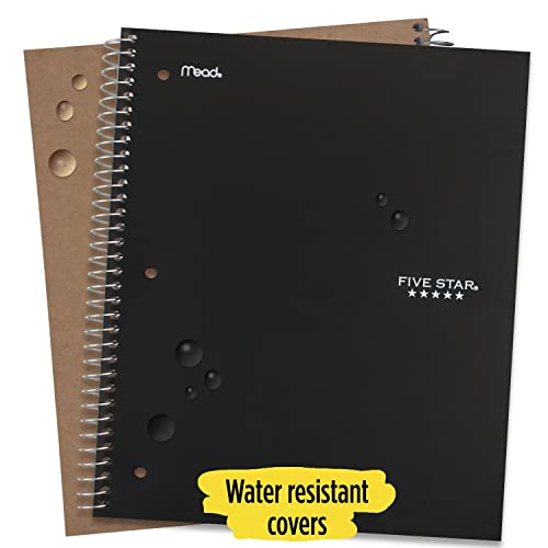 Five Star Spiral Notebook, 5-Subject, Wide Ruled Paper, Fights Ink Bleed, Water Resistant Cover, 8" x 10-1/2", 200 Sheets, Black (72045)