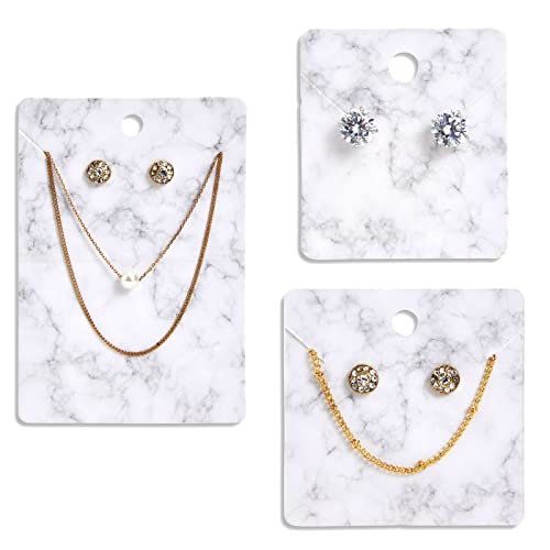 810-Pcs Earring Display Cards with Secure Back, White and Gray Necklace Display Cards for Selling, Hanging Jewelry, Retail, DIY, Marble Design (3 Sizes) Bulk Pack