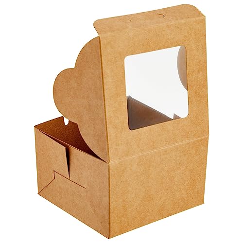 25-Pack Mini Cake Boxes with Display Window for Gift Giving, Bakesale, Cupcakes, Dessert, Cookies, Pie, Macaroons, Donuts, Pastry, Kraft Paper Material (4x4x2.5 in)