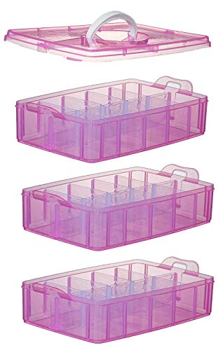Sooyee Bead Organizer,3-Tier Craft Organizers and Storage,Stackable Storage Containers with 30 Compartments Dividers for Washi Tape,Toy, Nail,Art Supplies, Fishing Tackle, Pink