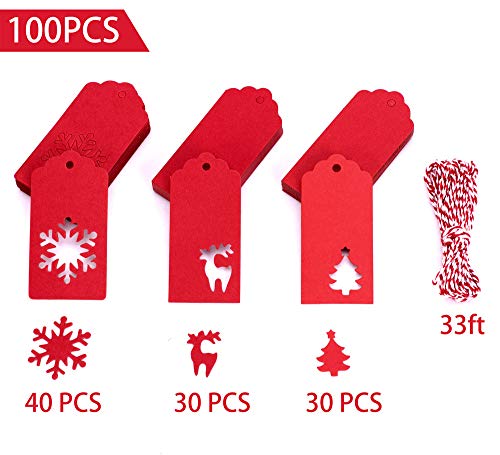 Gift Tags with Holes Present Wrap Tag Paper Small Xmas Gift Tags with Twine Vintage Gift Labels Christmas Tags Bulk 100pcs