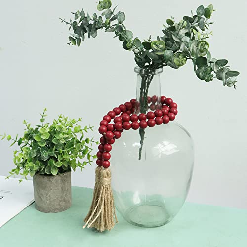 Meplait 39in Wood Bead Garland Farmhouse with Tassels,Versatile Prayer Beads Boho Chic Wall Hanging Home Decor (Burgundy)