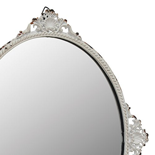 Stonebriar Decorative 11.7" x 10" Oval Antique White Metal Accent Wall Mirror with Attached Hanger, Country Rustic Decor for the Living Room, Bedroom, Bathroom, Hallway, and Entryway