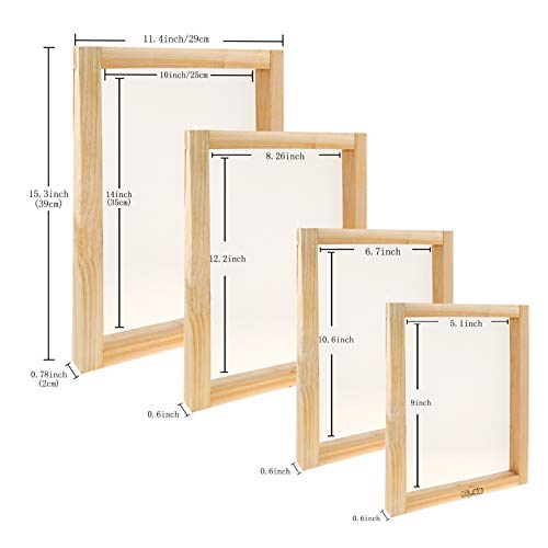 Caydo 31 Pieces Screen Printing Starter kit Include 4 Different Size of Wood Silk Screen Printing Frame with 110 Mesh, Squeegees, Inkjet Transparency Film, Ink Knife, Gloves and Mask Tape
