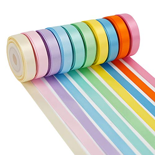 MEEDEE Pastel Rainbow Ribbon Pastel Ribbon Assortment Satin Rainbow Colored Ribbon 3/8" X 50 Yards Pastel Ribbons for Crafts Thin Ribbon for Gift Wrapping Party Decoration DIY Handmade Hair Bows