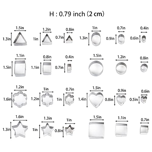 Mini Metal Cookie Cutters Set - 24 Pcs Clay Cutters/Mini Fruit Vegetable Cutters/Star Heart Round Flower Square Mini Cutters - Cookie Cutters for Kids Lunch/Mini Geometric Shapes Cookie Cutters