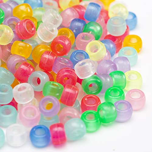 1000 Pcs Acrylic 9 Color Pony Beads 6x9mm Bulk Glow in The Dark for Bracelet Making Hair Beads for Braids