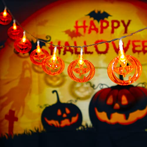 Halloween Pumpkin String Lights Battery Operated 10Ft 20 LED Orange Pumpkins Fairy Light 2 Modes Indoor Outdoor Twinkle Spooky Decorations for Halloween Thanksgiving Fall Bedroom Fireplace Party Patio