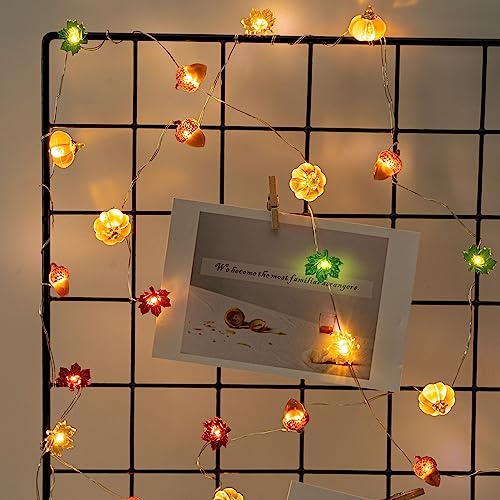 KAiSnova Thanksgiving Lights 10FT 30 LED Fall Lights 3D Pumpkin Maple Leaf Acorn Battery Operated String Lights Halloween Decorations Indoor Fall Decorations for Home Garland Party Autumn