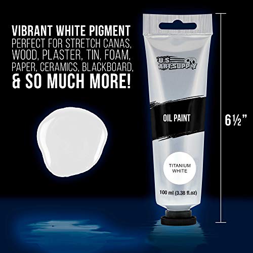 U.S. Art Supply Artists Oil Color Paint, Titanium White, 2 Extra-Large 100ml Tubes - Professional Grade, Excellent Tinting Strength, Mixable - Portrait Painting, Canvas, Wood Media - Student, Beginner