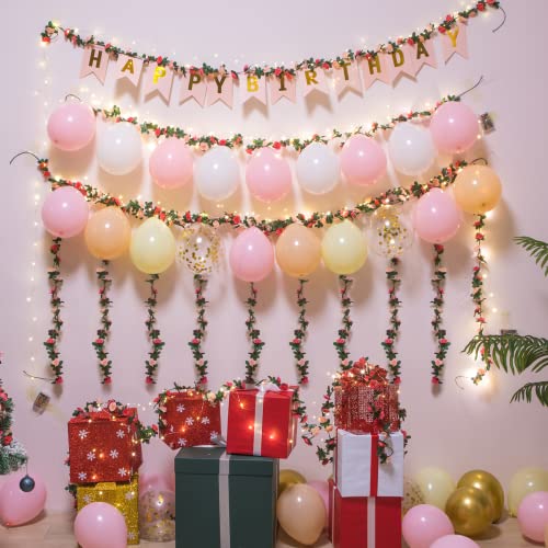 MARTINE MALL Flower Garland Rose Vines, 5 Strands 41Ft Flowers Vines for Bedroom, Rose Flower Garland Decoration, Pink Rose Floral Garland for Room Table Birthday Wedding Party Garden Wall Decor