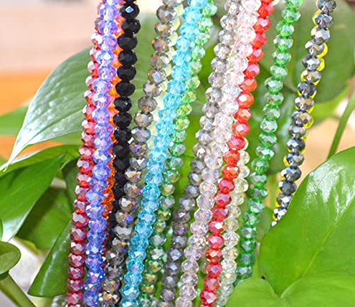 Catotrem Faceted Glass Crystal Beads Strands Briolette Rondelle Crystal Beads Spacer for Jewelry Making 15 Colors 1350pcs 6MM