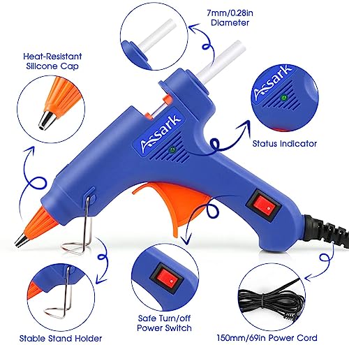 Assark Glue Gun, Mini Hot Glue Gun Kit with 30 Glue Sticks for School Crafts DIY Arts Quick Home Repairs, 20W (Blue)