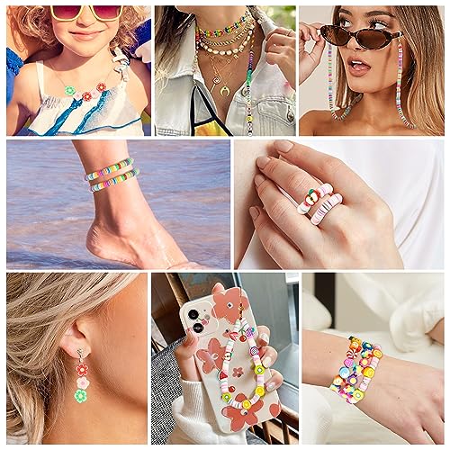 UHIBROS 7230pcs Polymer Clay Beads for Jewelry Making Letter Beads and 13 Styles Mixed Flower Face Trendy Beads, DIY Arts and Crafts Kit for Girls Ages 8-12