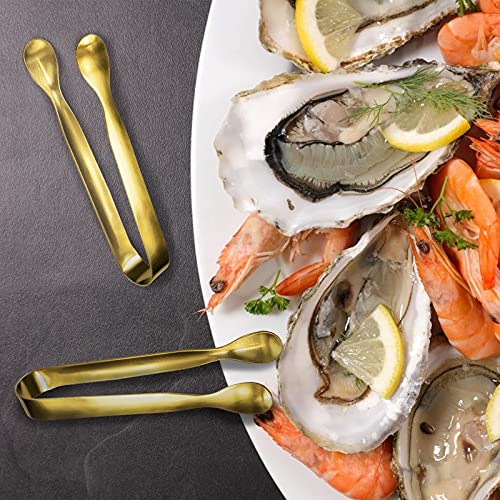 JCREN 12 Pcs Serving Tongs, Small Serving Utensils for Parties Catering Gold Tongs, Food-Grade 304 Stainless Steel Mini Serving Tongs Appetizer Tongs for Tea Party Coffee Bar, 4" Sugar Tongs - Gold