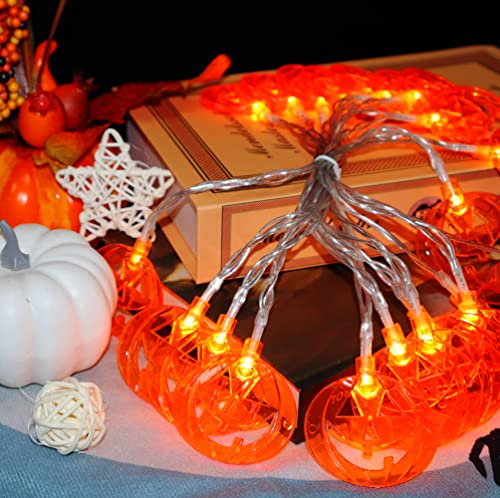 Halloween Pumpkin String Lights Battery Operated 10Ft 20 LED Orange Pumpkins Fairy Light 2 Modes Indoor Outdoor Twinkle Spooky Decorations for Halloween Thanksgiving Fall Bedroom Fireplace Party Patio