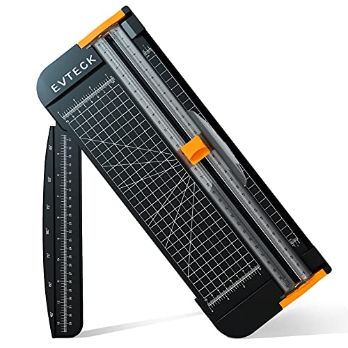 Evteck Paper Cutter Trimmer Small: 12 Inch Crafting & Scrapbooking Supplies for A4 Cardstock Photo Label with Automatic Security Safeguard and Foldable Ruler