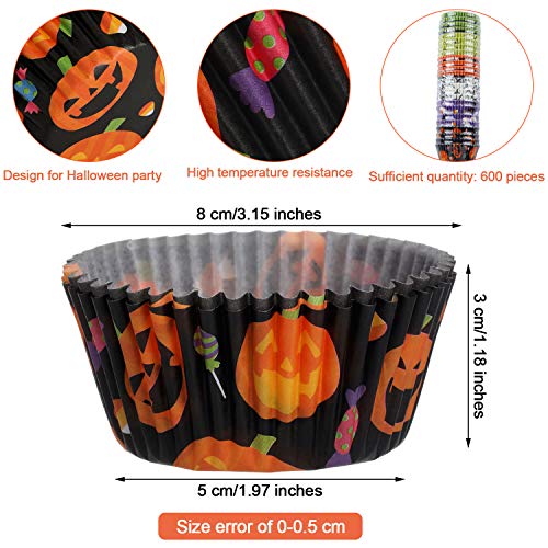 600 Pieces Halloween Cupcake Liners Halloween Pumpkin Colorful Donuts Baking Cups Disposable Paper Cupcake Wrappers Muffin Case Trays Baking Wraps for Halloween Birthday Party()