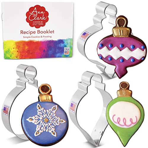 Christmas Ornaments Cookie Cutters 3-Pc Set Made in USA by Ann Clark, Teardrop Bauble, Finial, and Round Ornaments