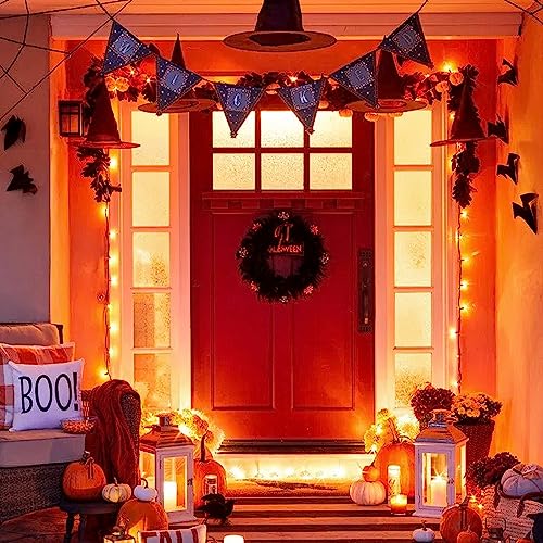 JMEXSUSS 66ft 200 LED Halloween Lights Outdoor, Orange String Lights Indoor Clear Wire, 8 Modes Orange Christmas Lights Plug in for Fall Autumn Harvest Tree Garden Patio Thanksgiving Decorations