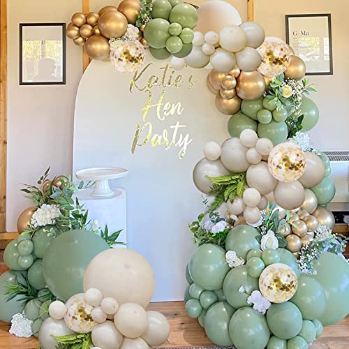 Sage Green Gold Balloons Garland Kit,130 pcs Olive Green Gold Confetti Blush Balloons Arch for Birthday Baby Shower Bridal Shower Engagement Wild One Party Decor…