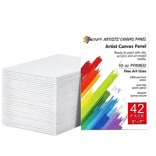 42 Pack 5x7 Inch Canvases for Painting,10 oz Double Primed Acid-Free 100% Cotton Canvas Panels,Blank Flat Canvas Board for Acrylics Oil Watercolor Paints