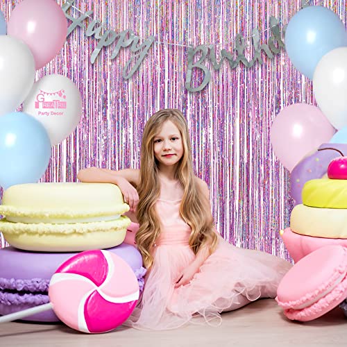 Pink Tinsel Curtain Party Backdrop - GREATRIL Foil Fringe Curtain Lilac Pink Party Streamers for Birthdays Girl Princess Bachelorette Euphoria Theme Party Decorations - 2 Packs