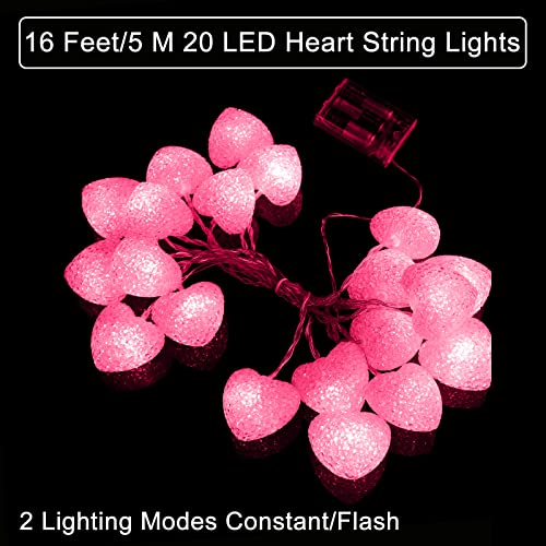 Mudder 16 Feet/ 5 m 20 LED Heart String Lights Valentine's Day Heart Plastic Light Set Battery Operated Fairy String Lights for Valentines, Wedding, Christmas, Birthday Party Decor (Pink)