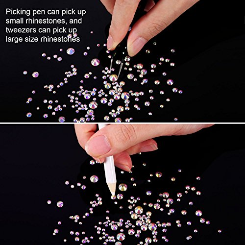2000 Pieces Flat Back Gems Round Crystal Rhinestones 6 Sizes (1.5-6 mm) with Pick Up Tweezer and Rhinestones Picking Pen for Crafts Nail Face Art Clothes Shoes Bags DIY (Crystal AB)