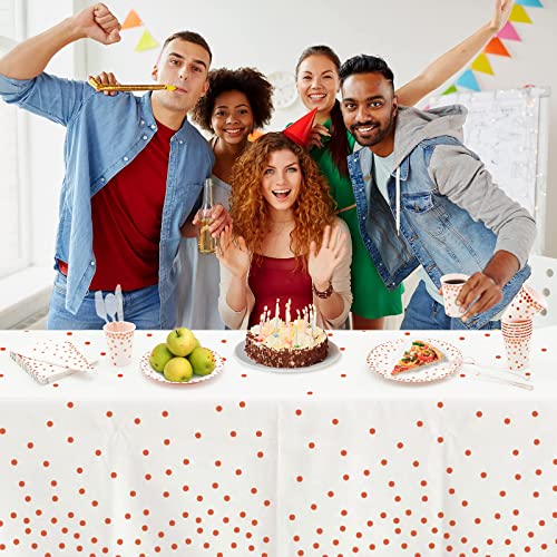 hapray 4 Pack Plastic Tablecloths for Rectangle Tables, Waterproof Disposable Party Table Cloths with Rose Gold Dot, Table Covers for Decorations, Baby Shower, Birthday, Mothers Day, 54” x 108”