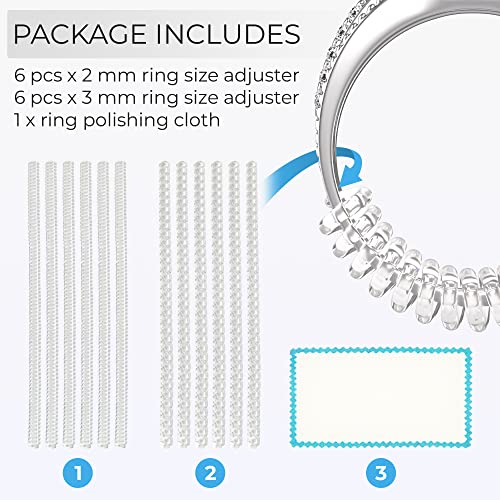 Ring Sizer Adjuster for Loose Rings - 12 Pack, 2 Sizes for Different Band Widths – Silicone Ring Size Adjuster - Invisible Ring Guards for Women and Men by 5 STARS UNITED
