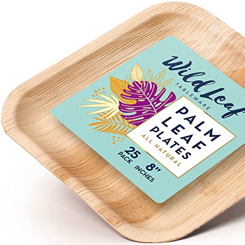 All Natural Palm Leaf Paper Plates, 8 Inch / 25 Pack. Biodegradable, Heavy Duty Party Plates - Comparable to Bamboo Wood Fiber - Elegant and Eco Friendly Tableware by Wild Leaf