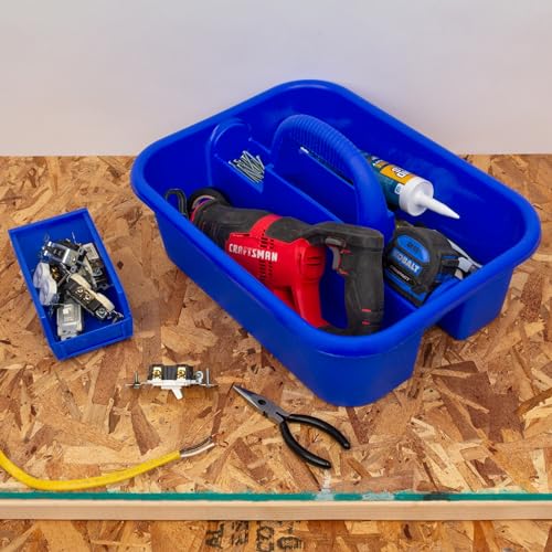 Akro-Mils 09185 Plastic Tote Tool & Supply Cleaning Caddy with Handle, (18-3/8-Inch x 13-7/8-Inch x 9-Inch), Blue (09185BLUE)