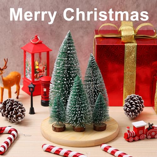 Dream Loom Mini Christmas Tree, 5pcs Artificial Small Tiny Pine Tree with Wooden Bases, Bottle Brush Trees for Xmas Holiday Room Tabletop Decor (Green)