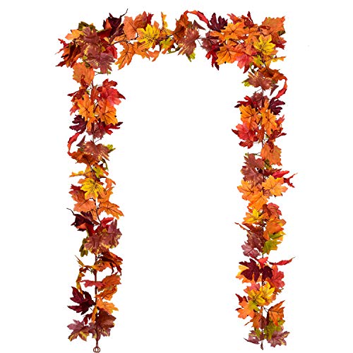DearHouse 2 Pack Fall Garland Maple Leaf, 5.9Ft/Piece 7 Colors Hanging Vine Garland Artificial Autumn Foliage Garland Thanksgiving Decor for Home Wedding Fireplace Party Christmas