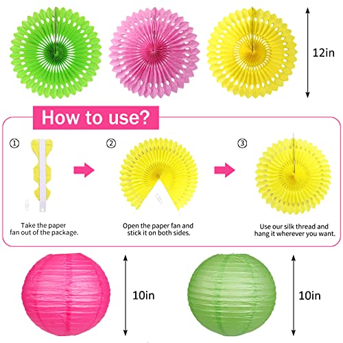 Flamingo Party Decorations, Hawaiian Party Supplies Flamingo Palm Leaves Hibiscus Flowers Paper Lanterns Flamingo Honeycomb Tissue Paper Fans for Luau Birthday Party Home Decorations (Hot Pink)