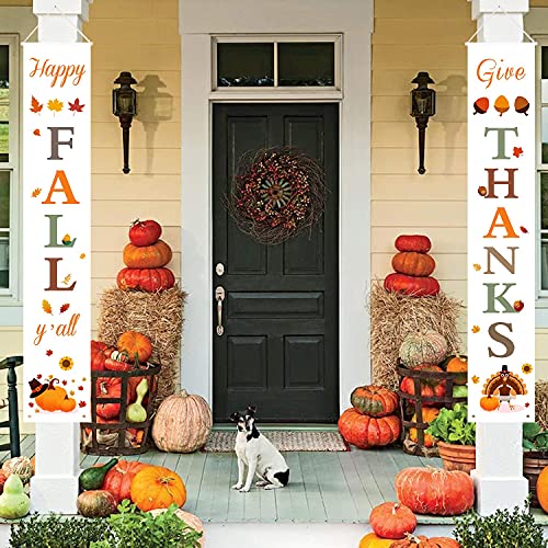 DAZONGE Fall Decorations for Home | Thanksgiving Decorations | Happy Fall Y'all & Give Thanks Porch Banners for Thanksgiving, Fall Autumn Decor
